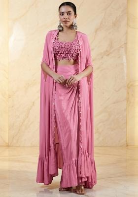 Light Pink Embroidered Handwork Fusion Set