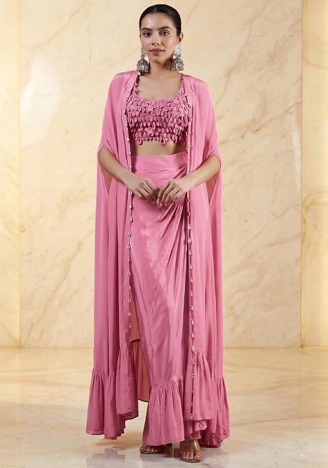 Light Pink Embroidered Handwork Fusion Set
