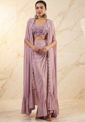 Lilac Embroidered Handwork Fusion Set