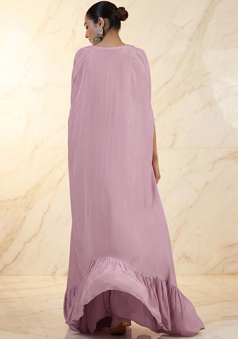 Lilac Embroidered Handwork Fusion Set - Indya