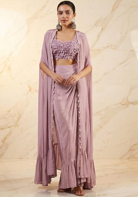 Lilac Embroidered Handwork Fusion Set