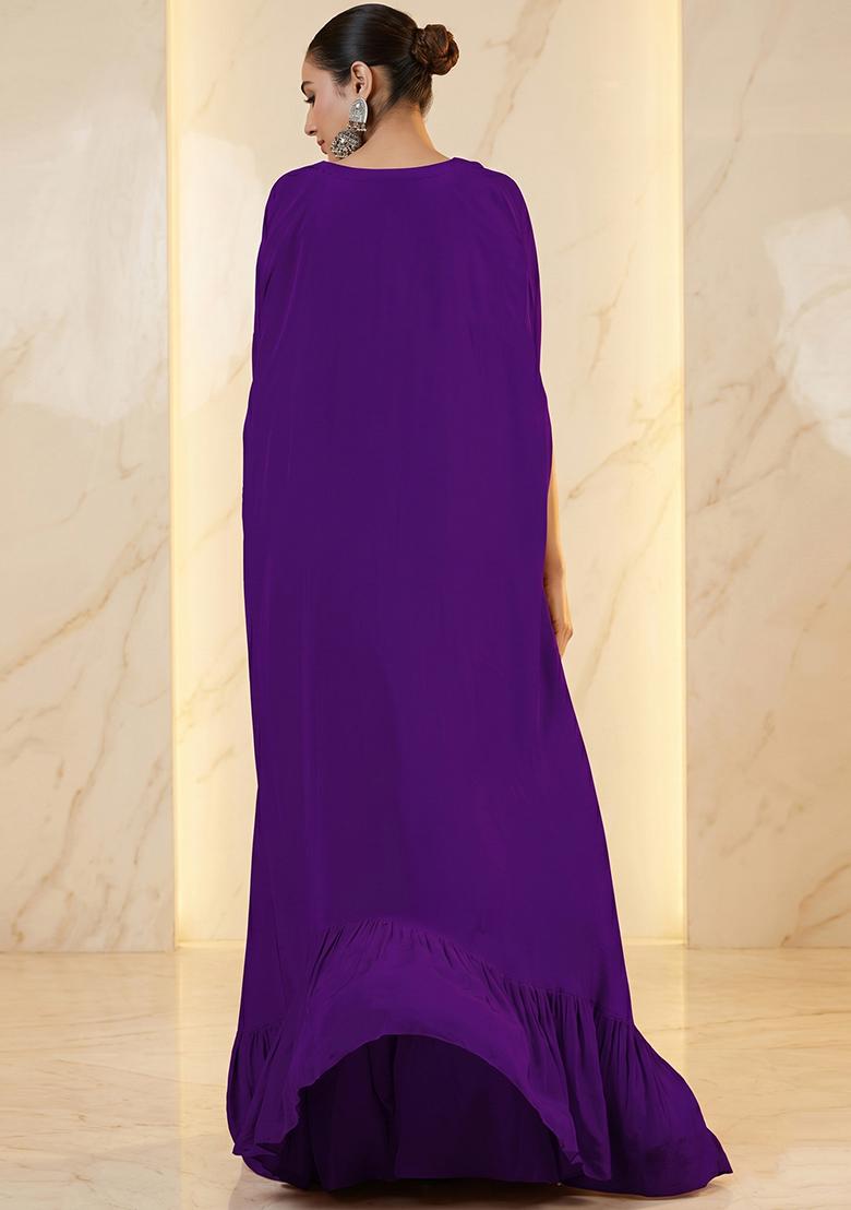 Purple Embroidered Handwork Fusion Set - Indya