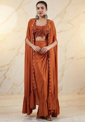 Rust Embroidered Handwork Fusion Set