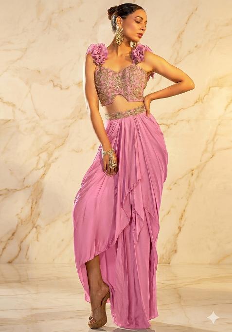 Light Pink Embroidered Handwork Fusion Set