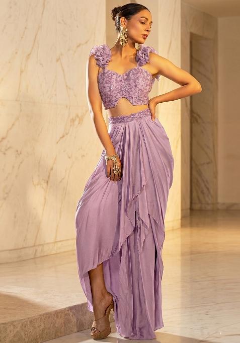 Lilac Embroidered Handwork Fusion Set
