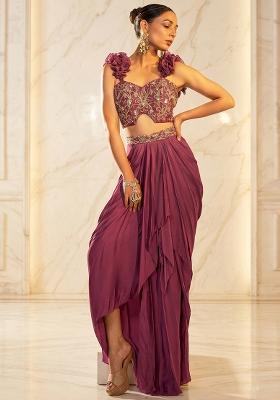 Mauve Embroidered Handwork Fusion Set