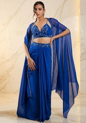 Blue Embroidered Handwork Fusion Set