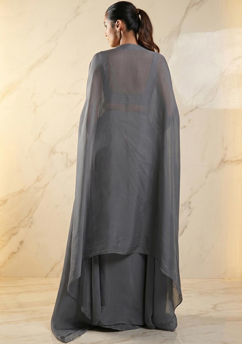 Grey Embroidered Handwork Fusion Set - Indya