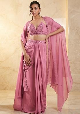 Light Pink Embroidered Handwork Fusion Set