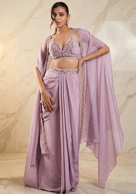 Lilac Embroidered Handwork Fusion Set