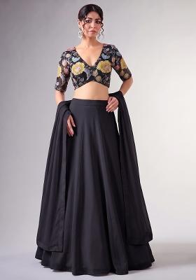 Black Printed Organza Lehenga Set