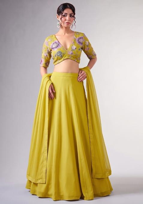 Lime Printed Organza Lehenga Set