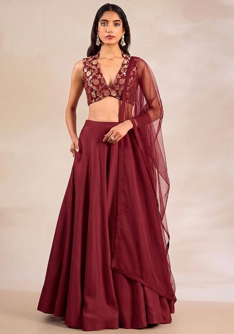 Maroon Silk Lehenga Set
