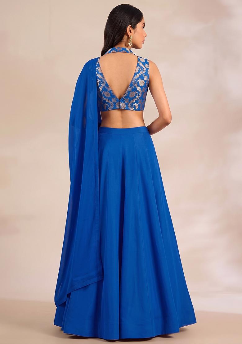 Blue Silk Blend Lehenga Set - Indya