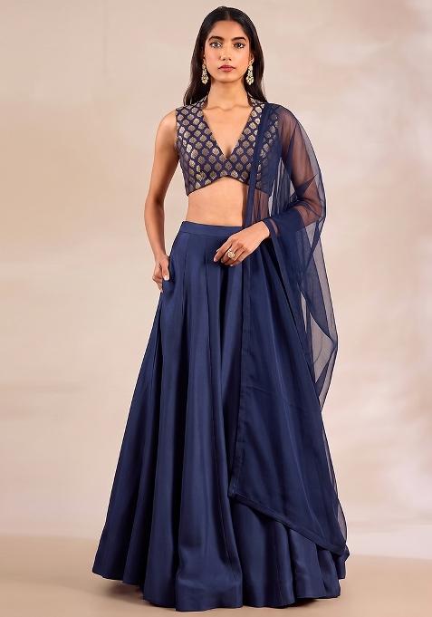 Navy Blue Silk Lehenga Set