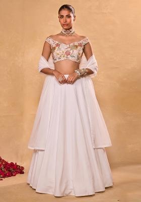 White Embroidered Organza Lehenga Set