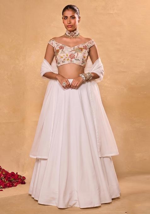 White Embroidered Organza Lehenga Set