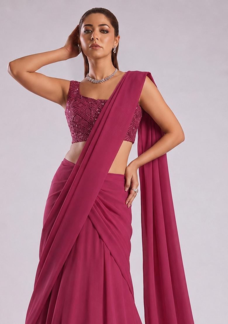 Rani Pink Embroidered Net Lehenga Set - Indya