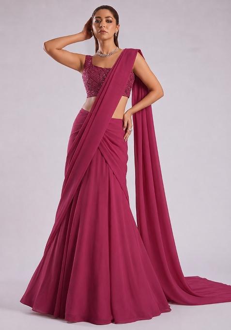 Rani Pink Embroidered Net Lehenga Set