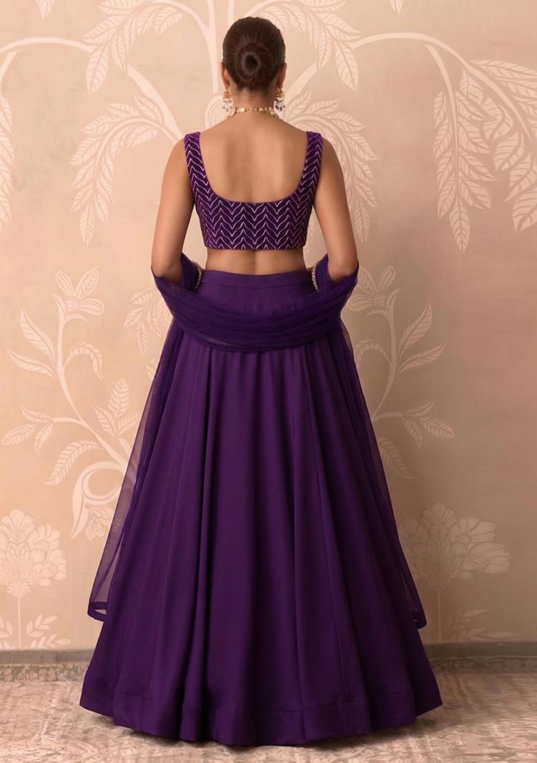 Purple Embroidered Silk Blend Lehenga Set - Indya