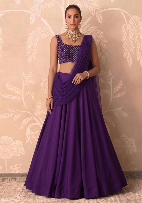 Purple Embroidered Silk Lehenga Set