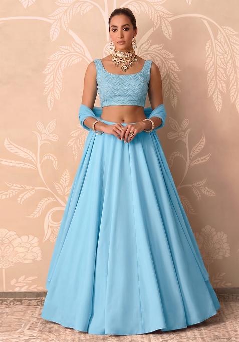 Light Blue Embroidered Silk Lehenga Set