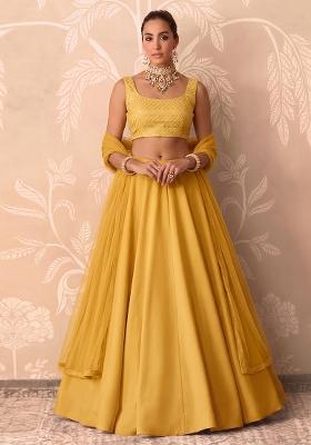 Yellow Embroidered Silk Blend Lehenga Set