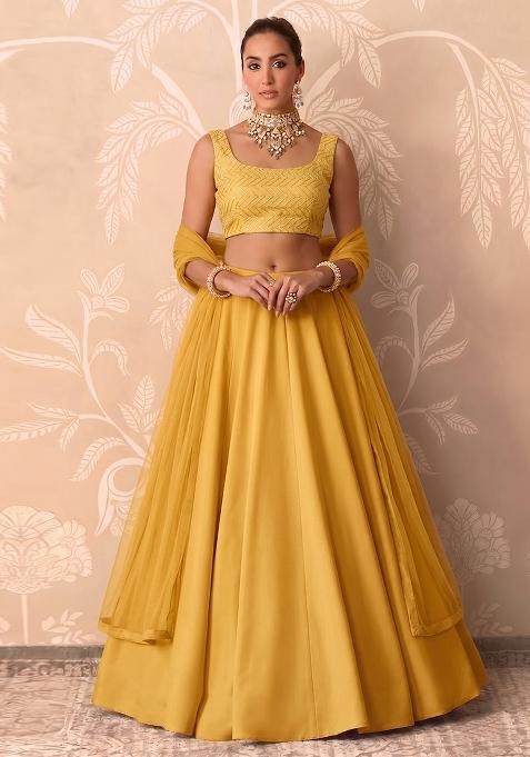Yellow Embroidered Silk Lehenga Set
