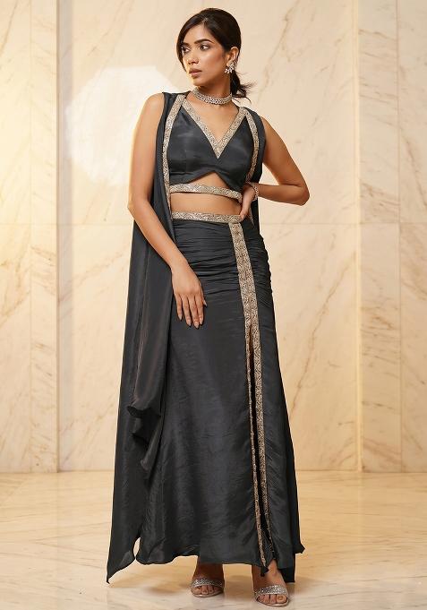 Black Embroidered Handwork Fusion Set