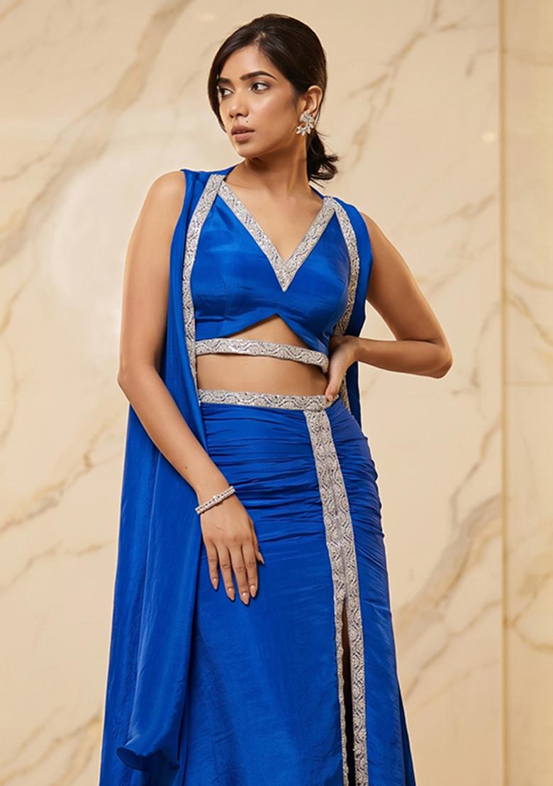 Blue Embroidered Handwork Fusion Set - Indya