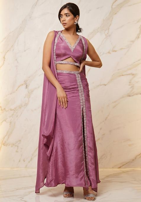 Mauve Embroidered Handwork Fusion Set