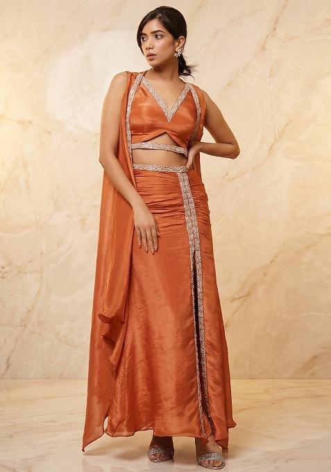 Rust Embroidered Handwork Fusion Set