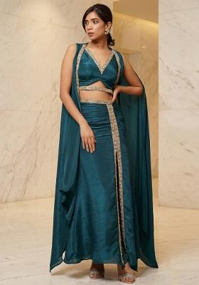Teal Embroidered Handwork Fusion Set