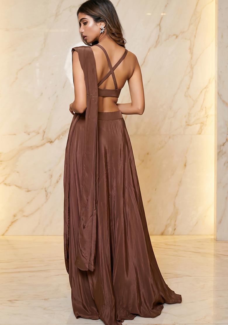 Brown Embroidered Handwork Fusion Set - Indya