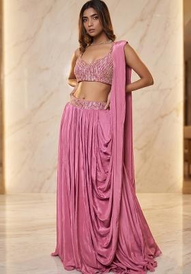 Light Pink Embroidered Handwork Fusion Set