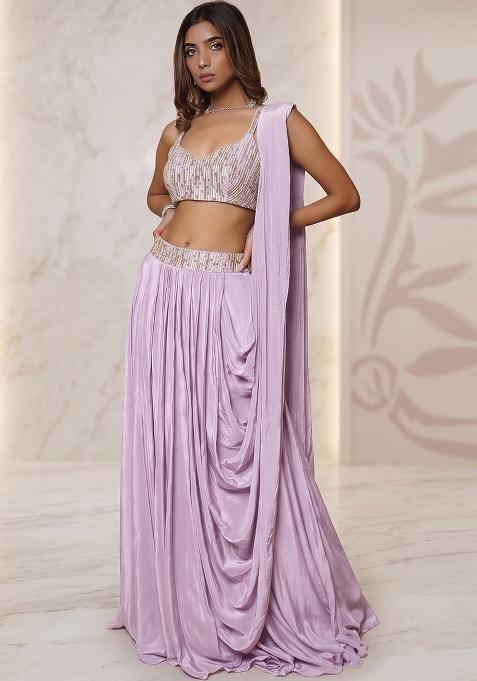 Lilac Embroidered Handwork Fusion Set