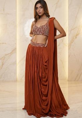 Rust Embroidered Handwork Fusion Set