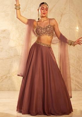 Brown Embroidered Handwork Lehenga Set