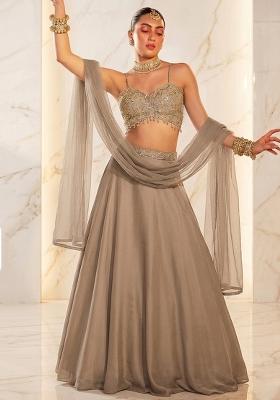 Beige Embroidered Handwork Lehenga Set