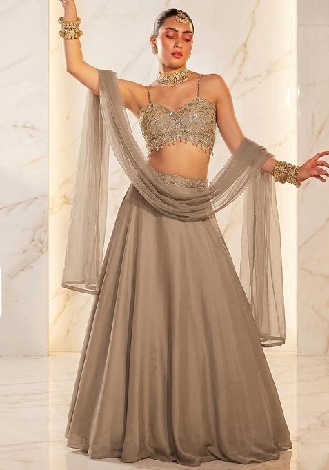 Beige Embroidered Handwork Lehenga Set
