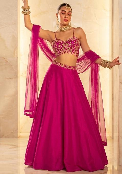 Hot Pink Embroidered Handwork Lehenga Set