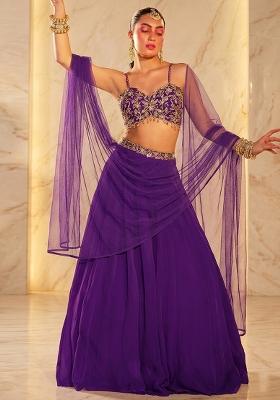 Purple Embroidered Handwork Lehenga Set