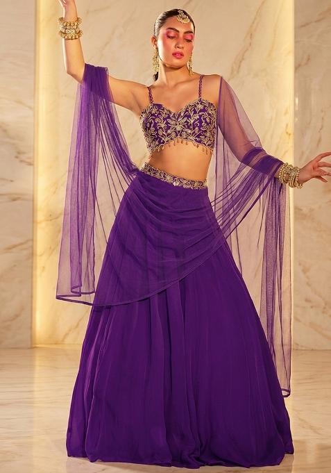 Purple Embroidered Handwork Lehenga Set