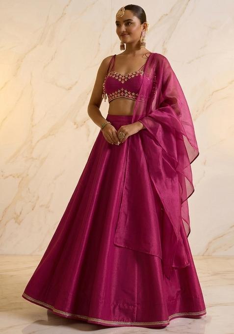 Hot Pink Embroidered Handwork Lehenga Set