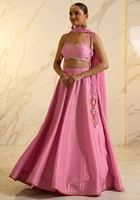 Light Pink Embroidered Handwork Lehenga Set