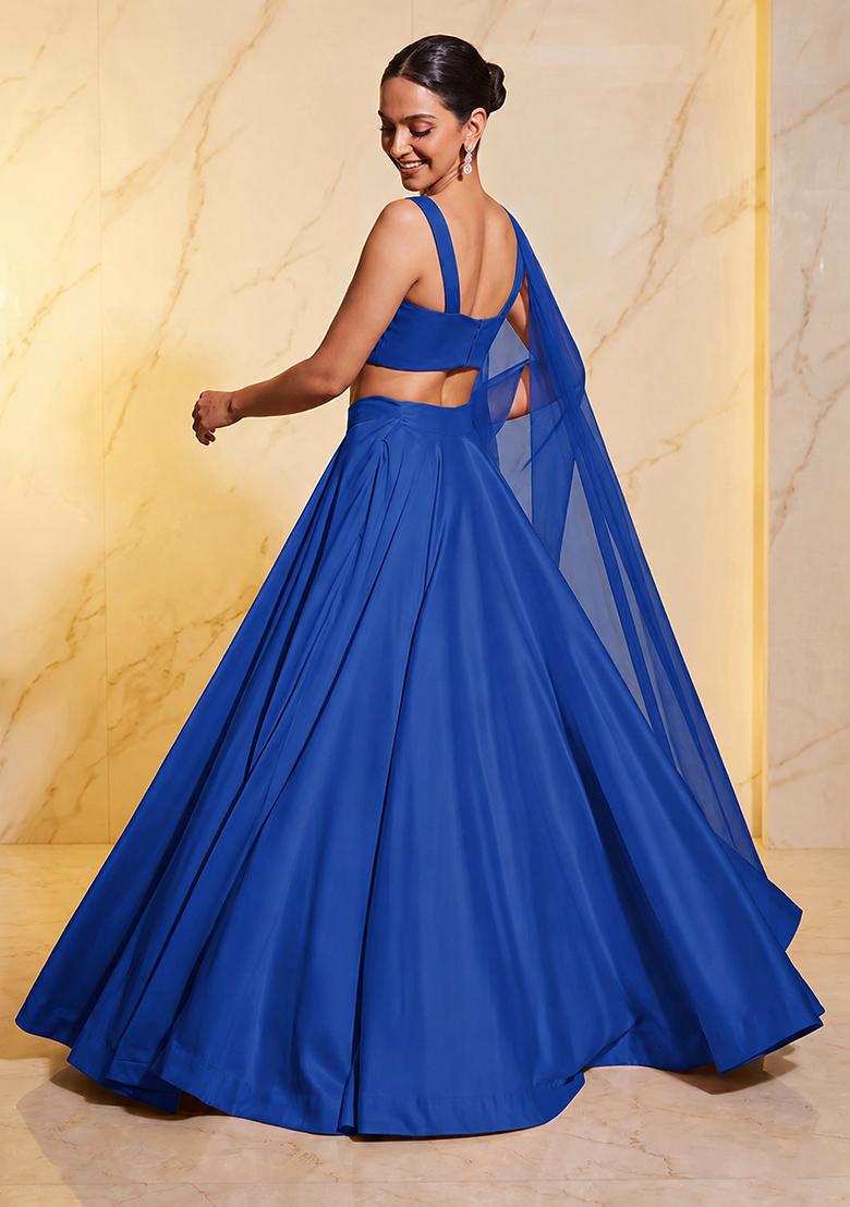 Blue Embroidered Handwork Lehenga Set - Indya