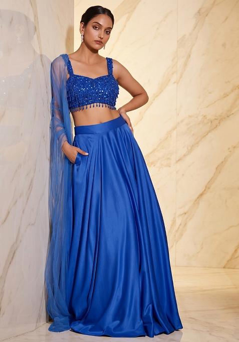 Blue Embroidered Handwork Lehenga Set
