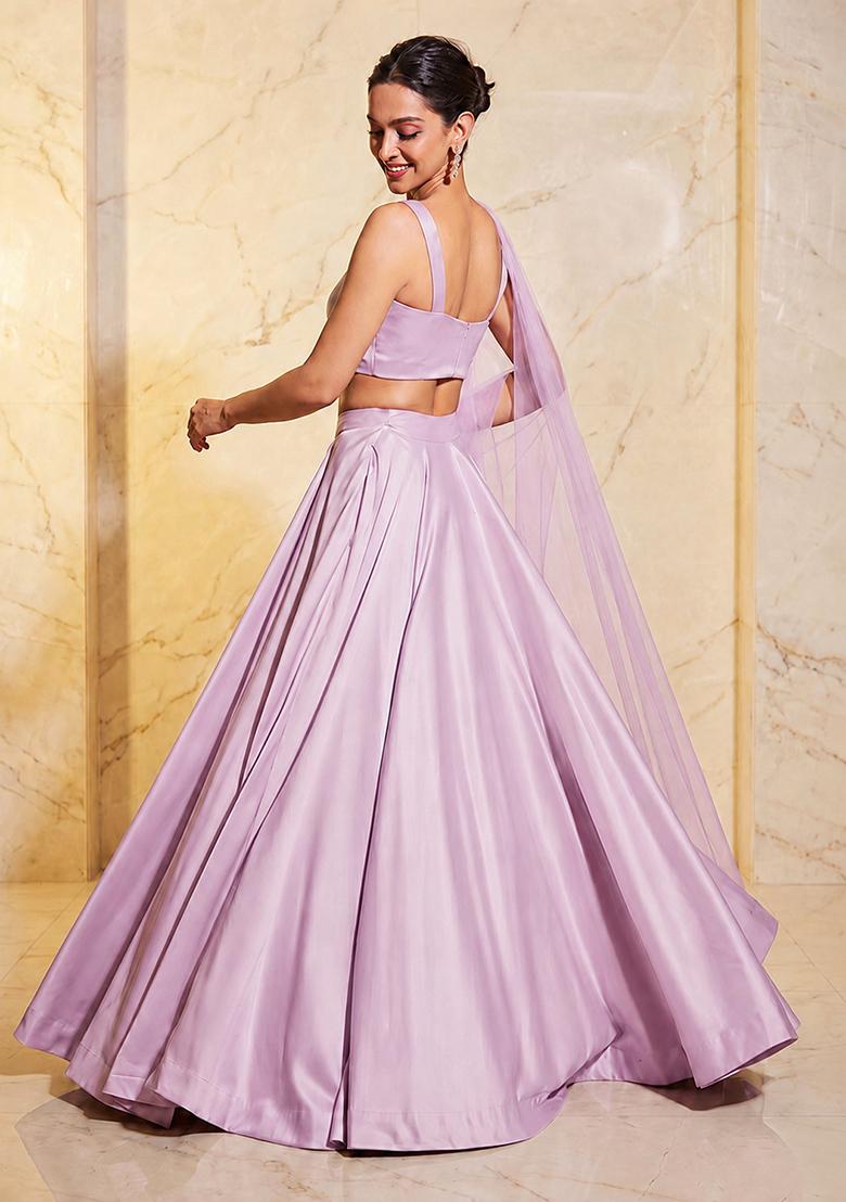 Lilac Embroidered Handwork Lehenga Set - Indya
