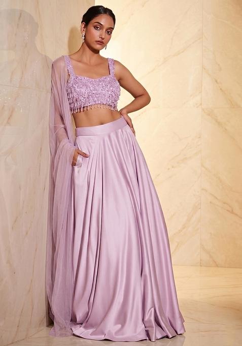 Lilac Embroidered Handwork Lehenga Set