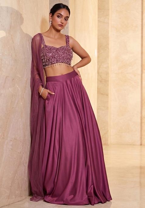 Mauve Embroidered Handwork Lehenga Set